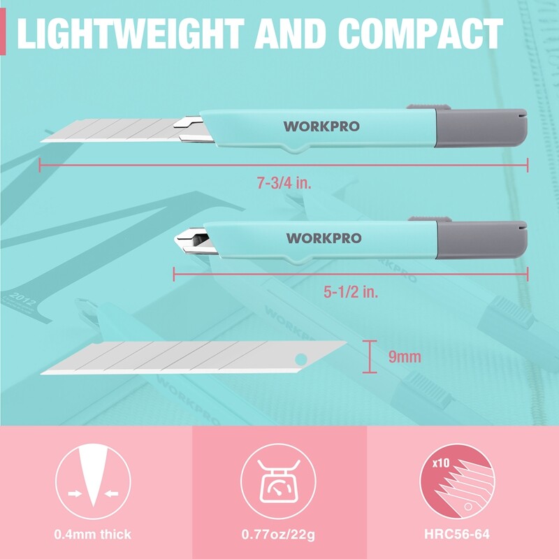 WORKPRO 3PCS Utility Knife Sets Heavy Retractable Razor Blade Duty Box Cutter
