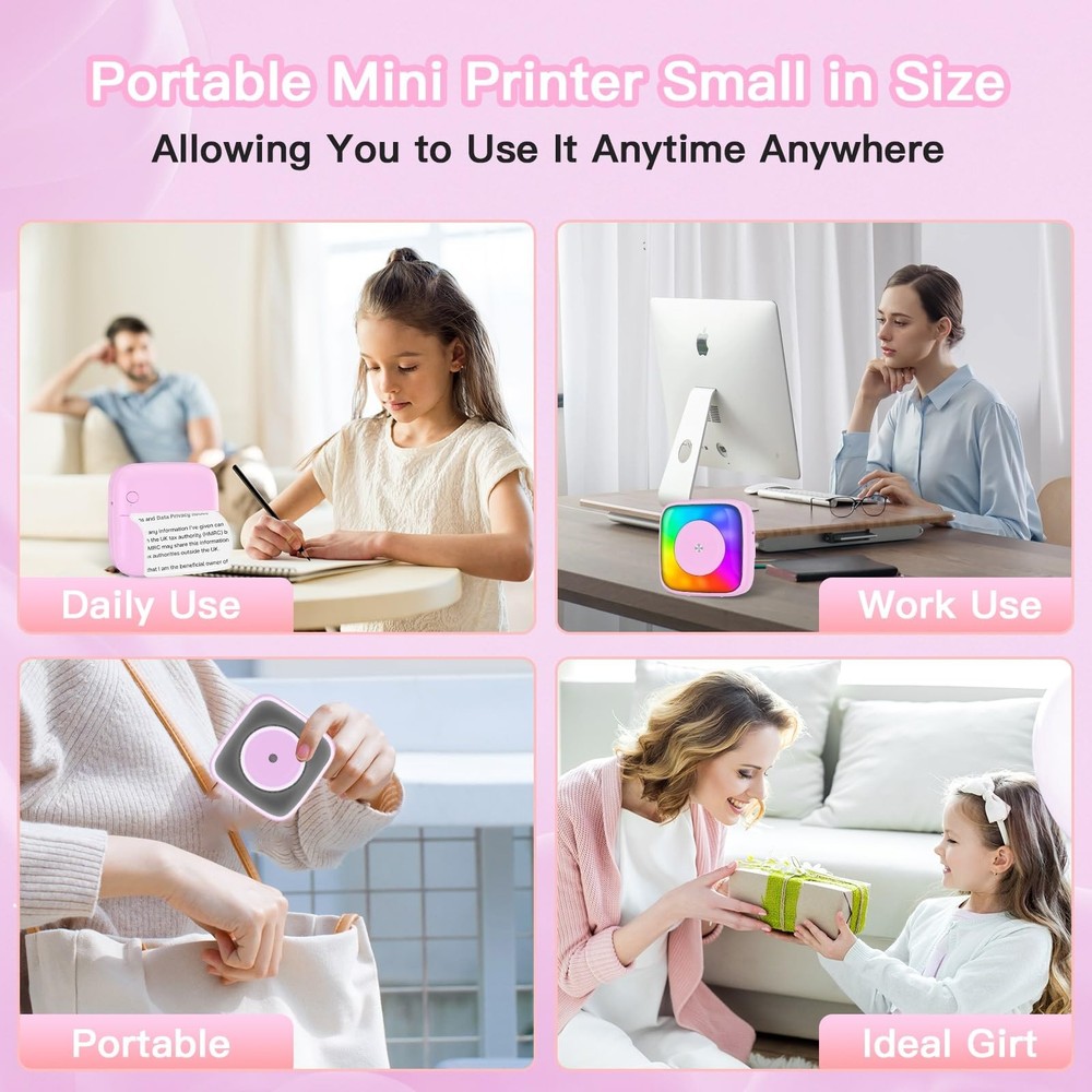 Lebt Mini Printer Sticker Print Pod with 6 Rolls MiNi, Pink