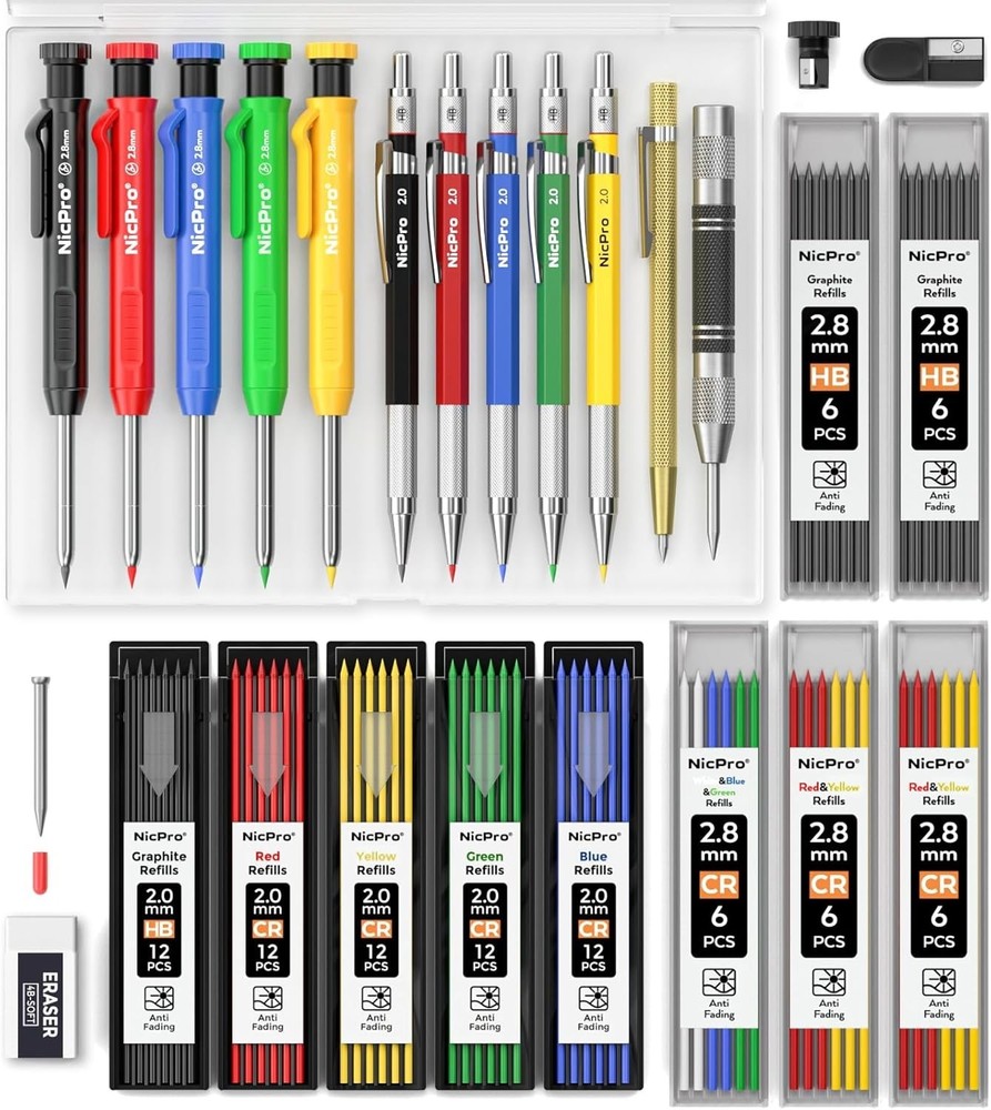 27 Pack Carpenter Pencils with Mechanical Pencil Refills