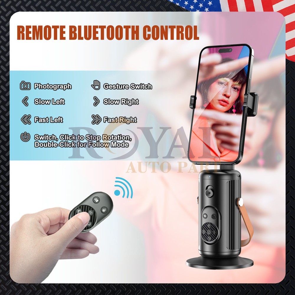 Bluetooth Remote Control Selfiestick Adjustable Angles AI Face & Body Detection