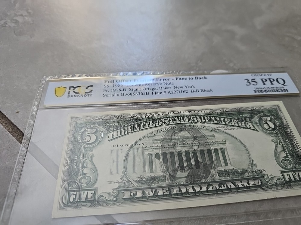 1985 5 dollar bill Miscut ERROR