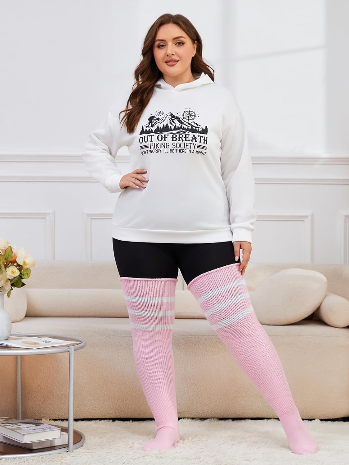 Plus Size Thigh High Socks for Thick Thighs, Extra Long Women Striped Over Knee