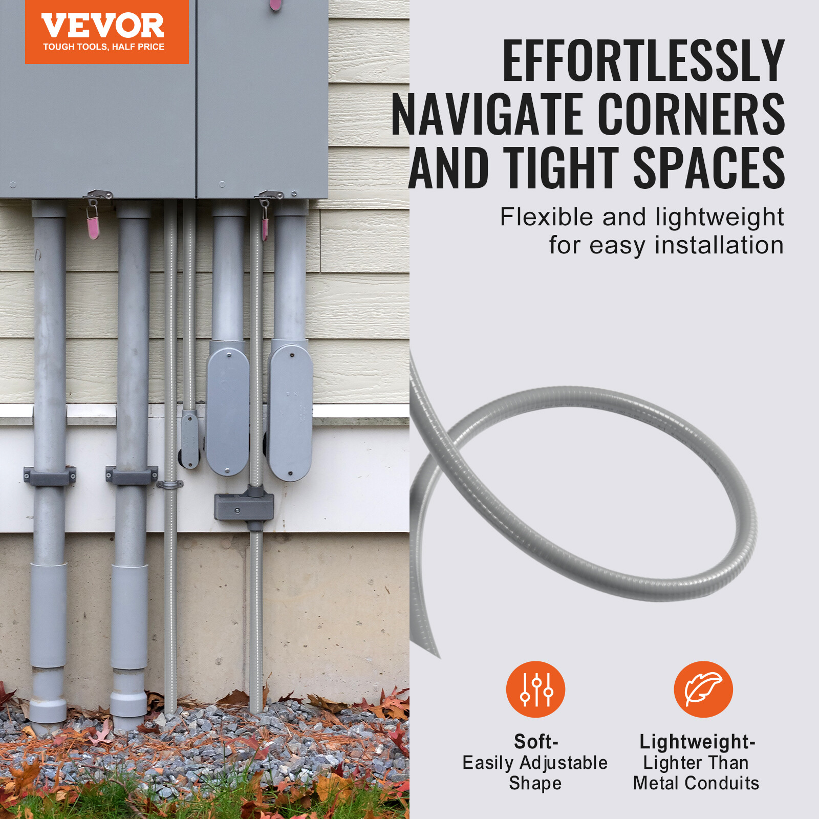 VEVOR 1/2 in Flexible Liquid-Tight Electrical PVC Conduit 100 ft Non-Metallic