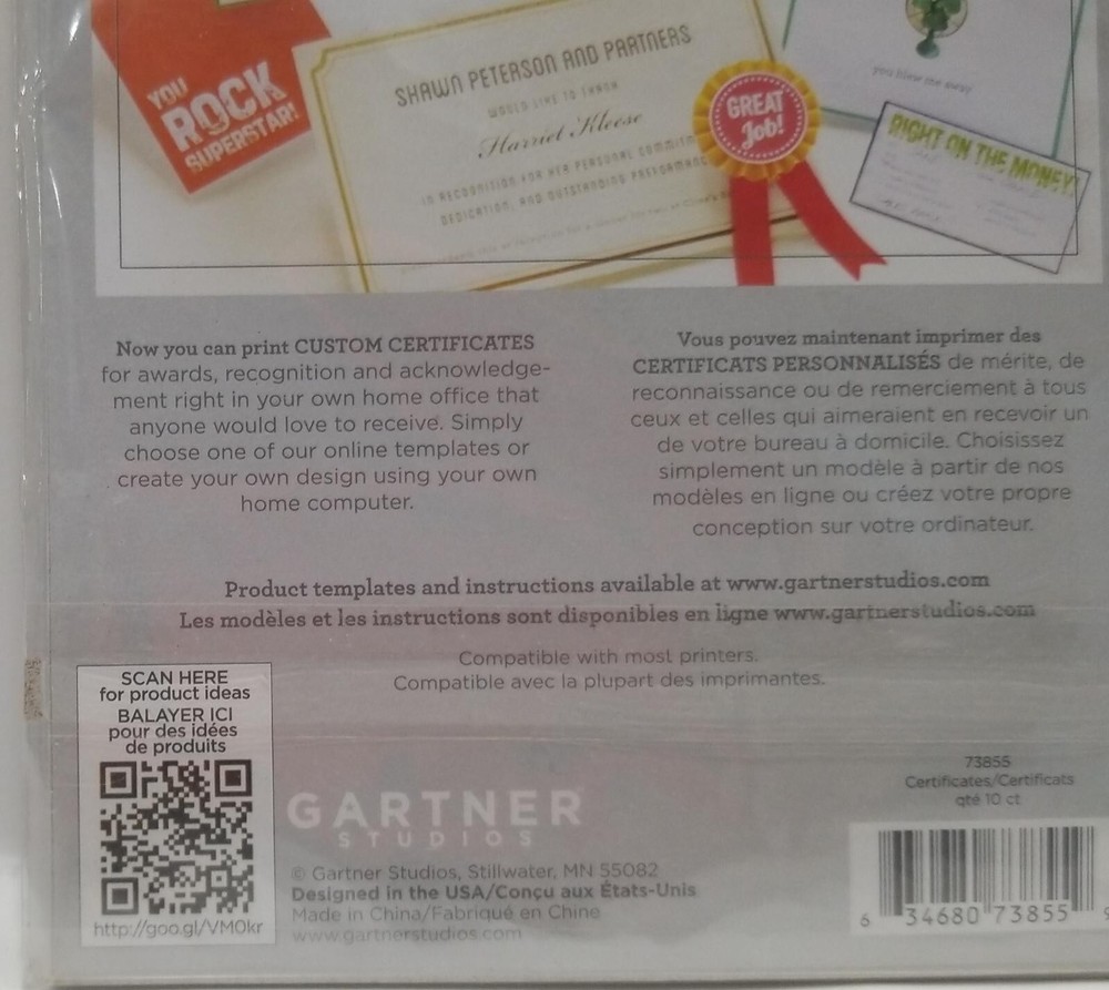 Gartner Studios Blue Plaid Print At Home Excellence Certificates, 10 Count