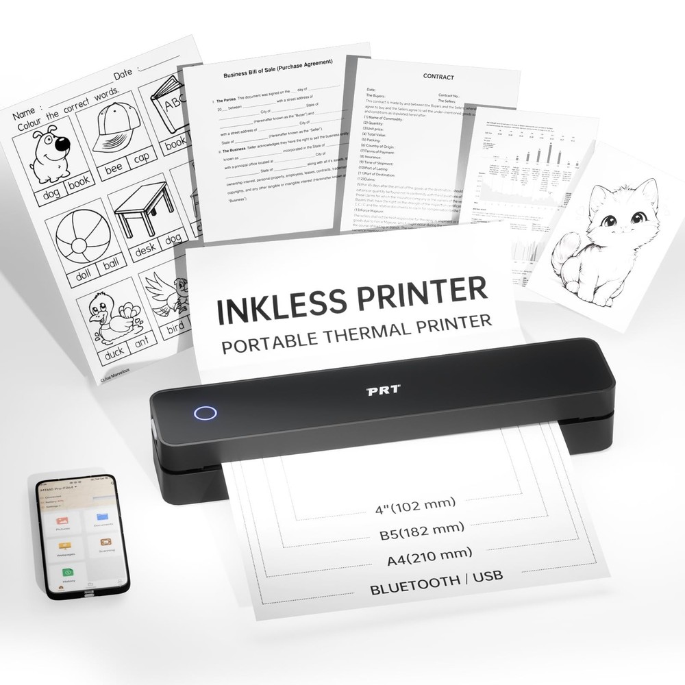 PRT Portable Printers Wireless for Travel - Bluetooth Thermal Printer Support...