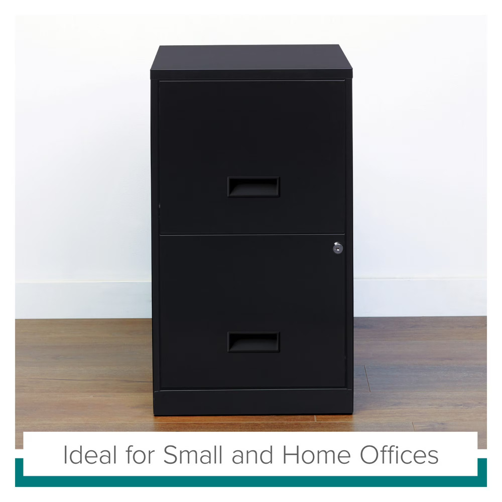 18" Deep 2 Drawer Letter Width Vertical File Cabinet, Secure Locking, Black