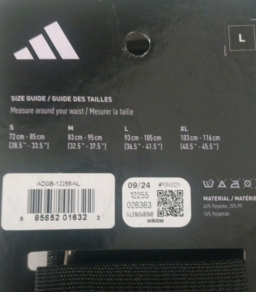Adidas Essential Black Weight Lifting Belt Strength Training Back Support (L)