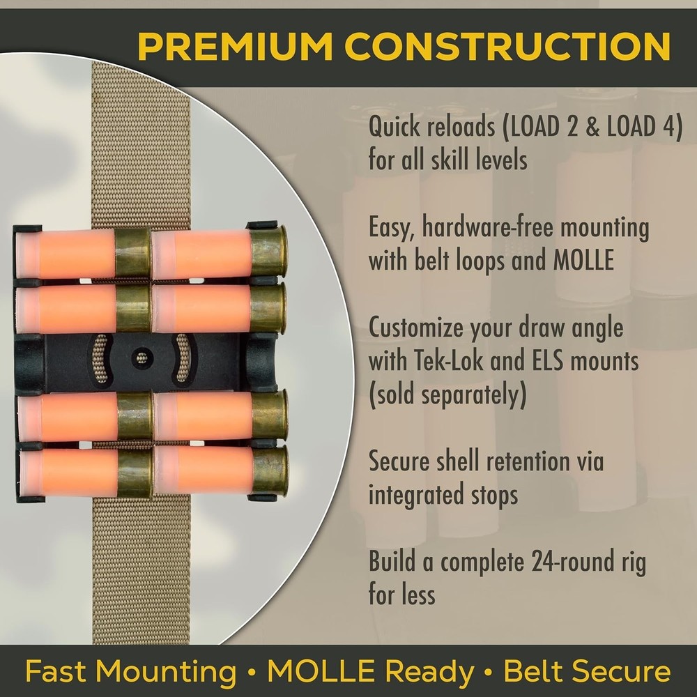 Lightweight Shotgun Shell Caddy with Integrated Shell Stops for Secure Storage