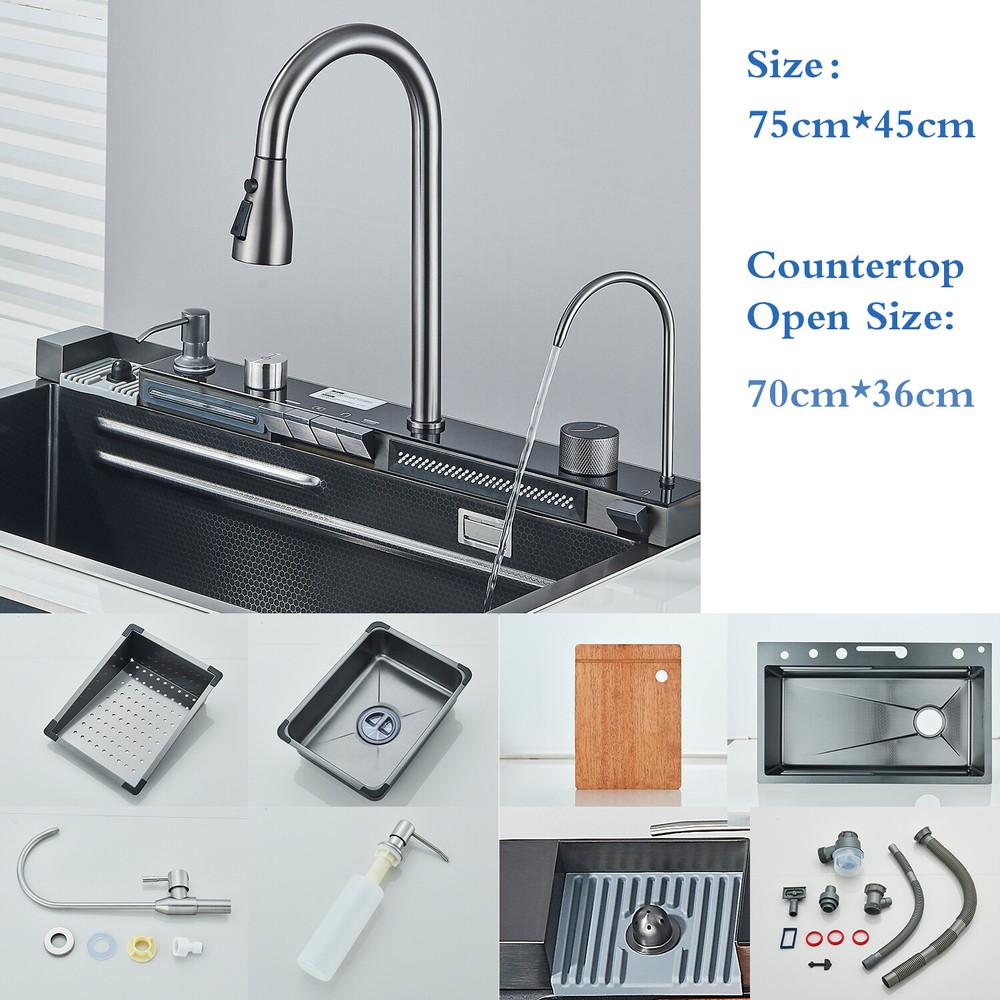 Single Bowl Stainless Steel Rectangular Kitchen Sink Undermount Pull-Out Faucet
