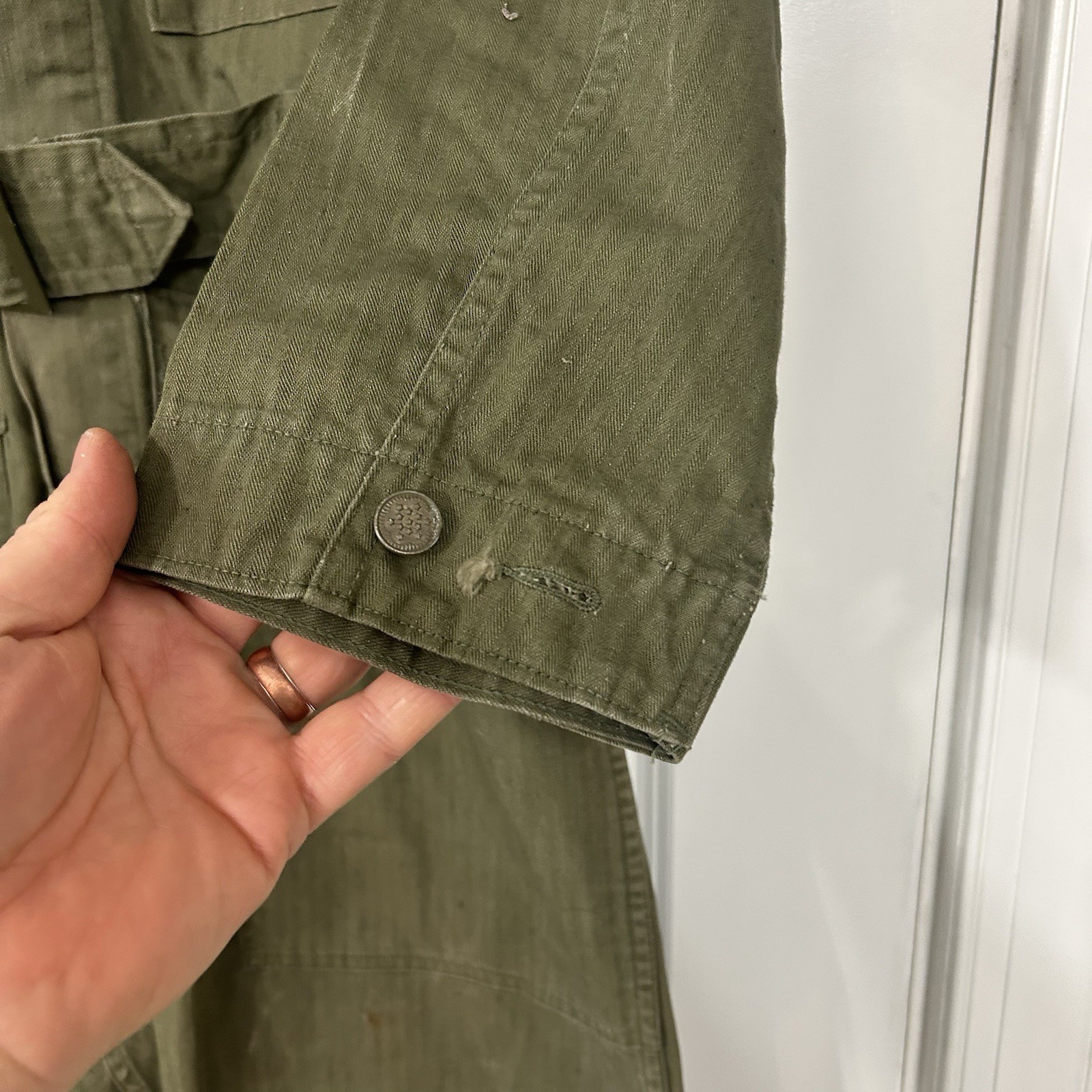 Vintage 1940s WW2 US Army HBT 13 Star Buttons Herringbone Coveralls Jumpsuit 34R