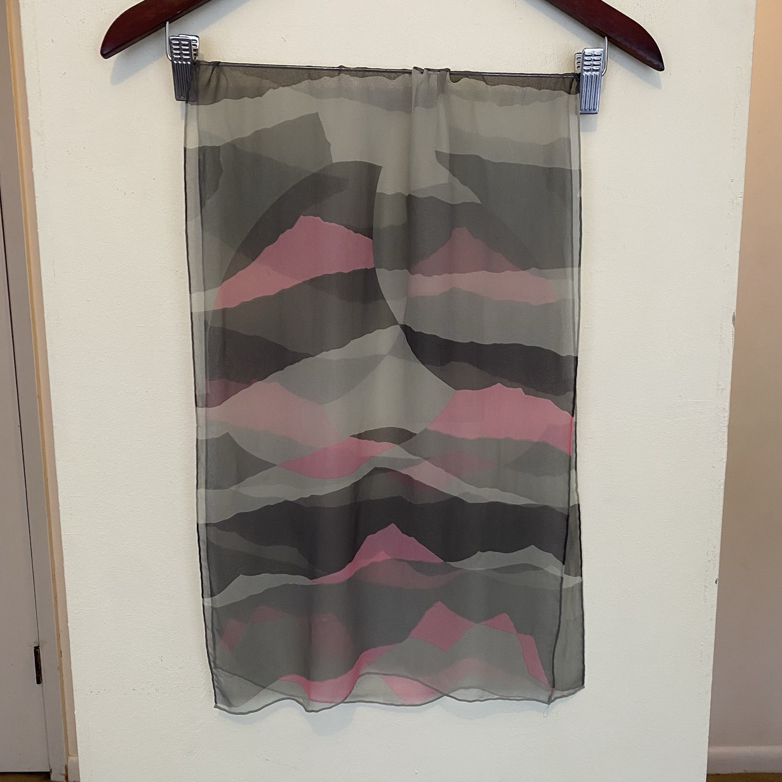 Vintage Gray & Pink Abstract Sheer Womens Scarf Accessory