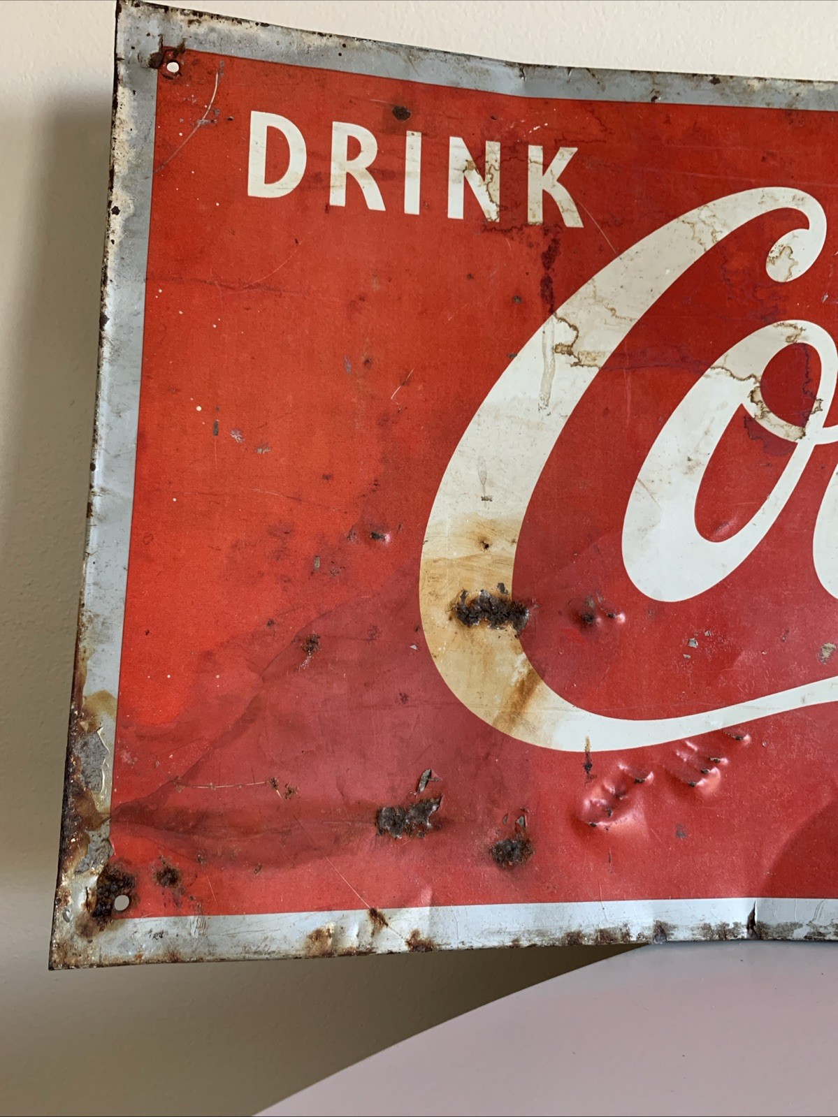 Original Mid Century Vintage Coca Cola Metal Sign Coke Advertising 33.5” X 11.5”