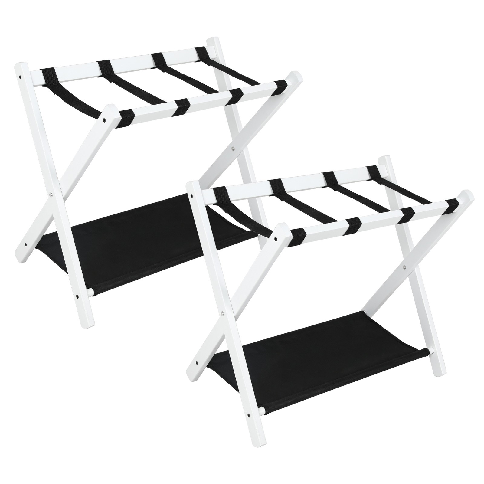 Set of 2 Folding Luggage Rack Soild Wood Stand Suitcase Holder w/ Shelf White