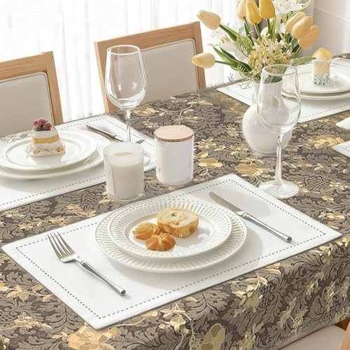 Rectangle Table Cloth Elegant Gold Vine 78" x 54" (Rectangular) Antique Brass
