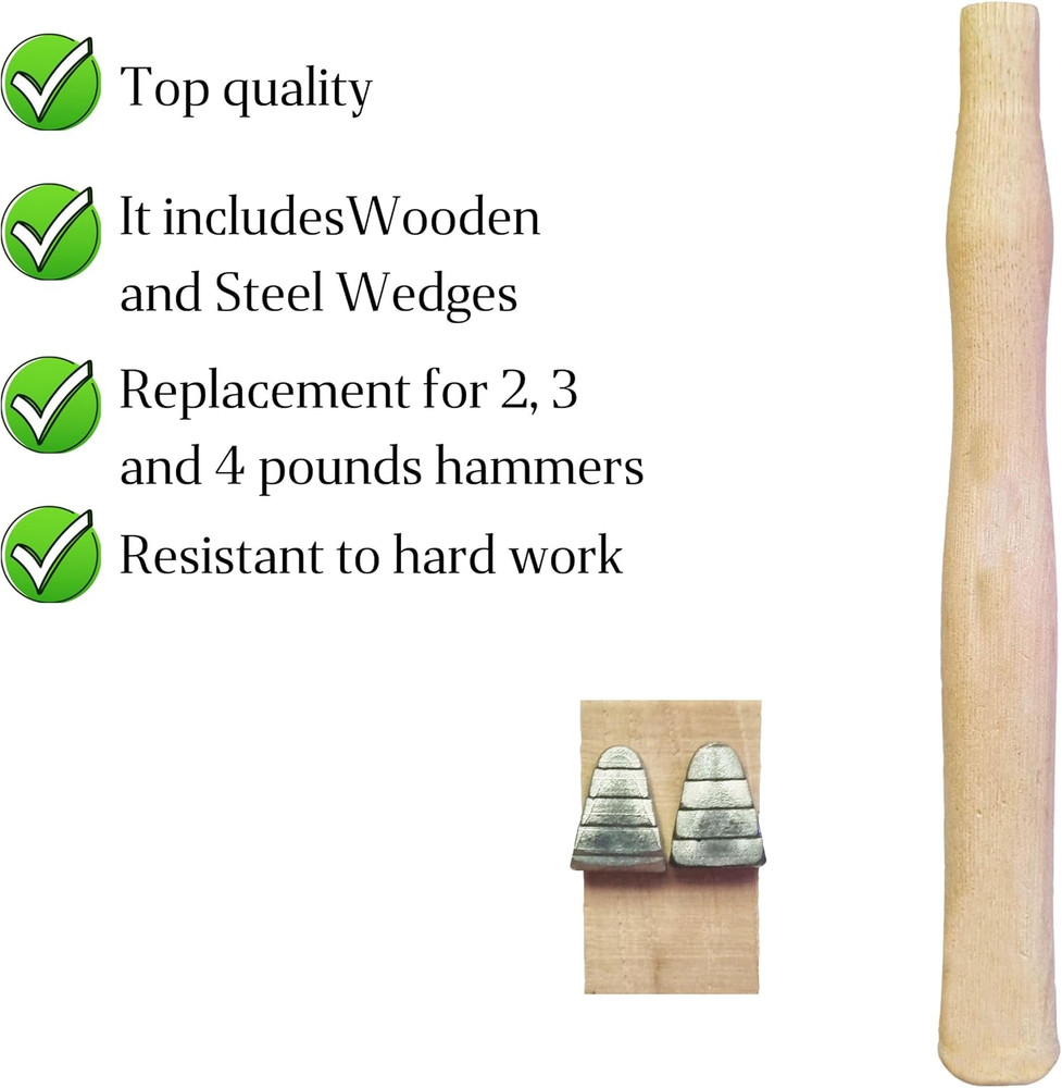 1 Pack Wood Sledge Hammer Handle Replacement for 2, 3 and 4 Lb Complete Set with