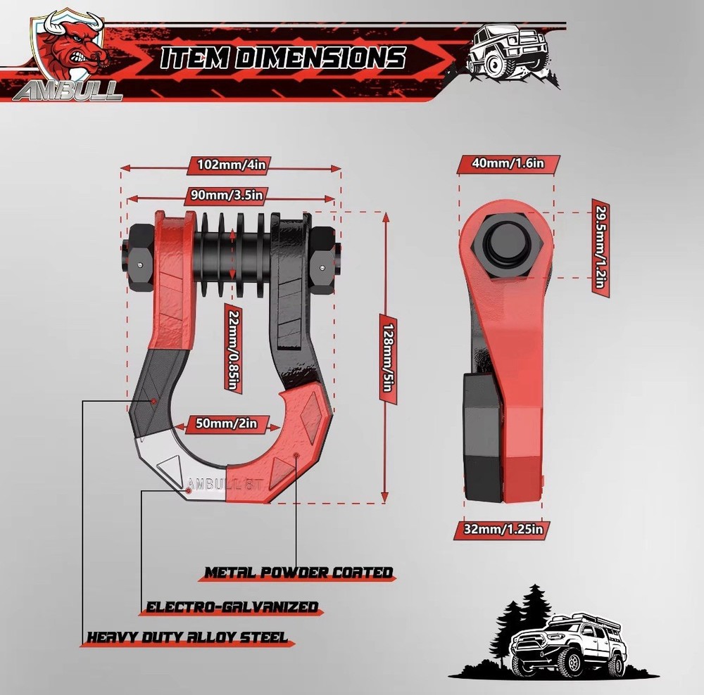 Split D-ring Shackles 25t Red