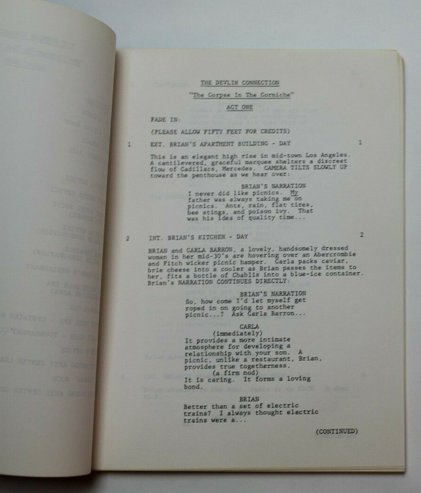 THE DEVLIN CONNECTION / Howard Berk, 1985 TV Script "The Corpse in the Corniche"
