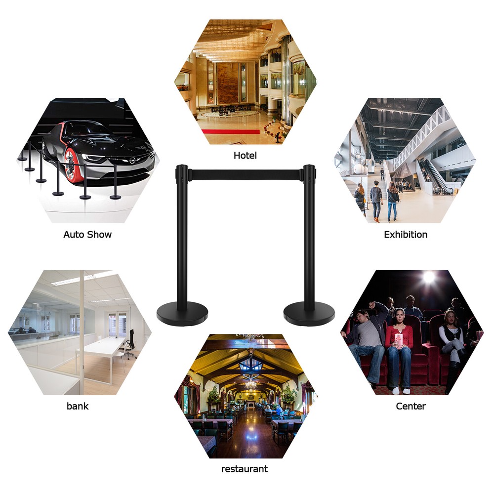 6Pcs Crowd Control Barrier Queue Poles Black Durable Outdoor Stanchion Posts