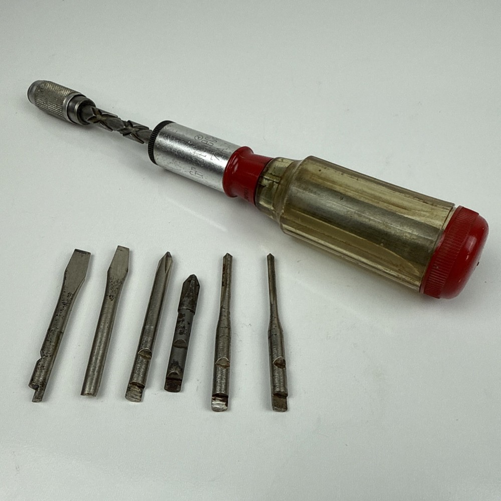 Push Drill, Great Neck, 97A, With Six bits, Vintage