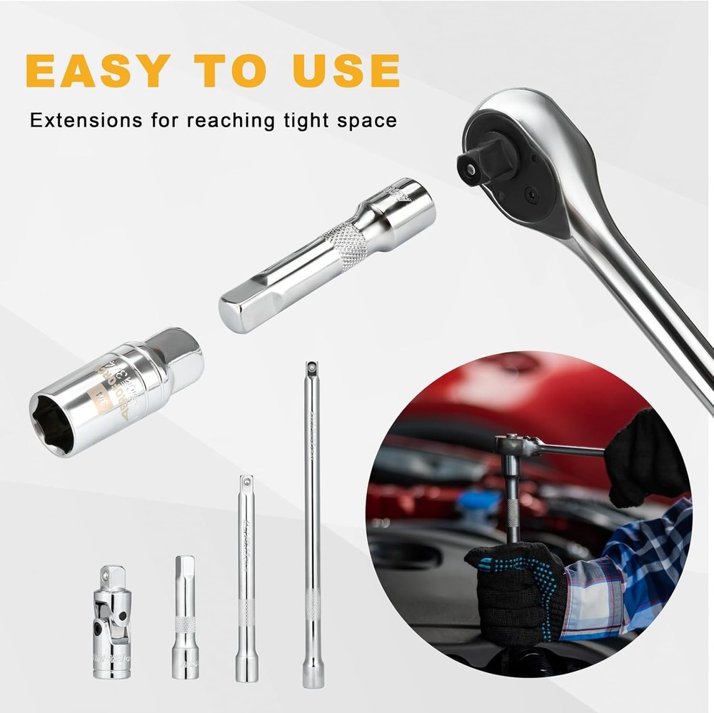 AEROFORCE 12PCS 3/8" Drive Spark Plug Socket Set with Ratchet Handle, Universal