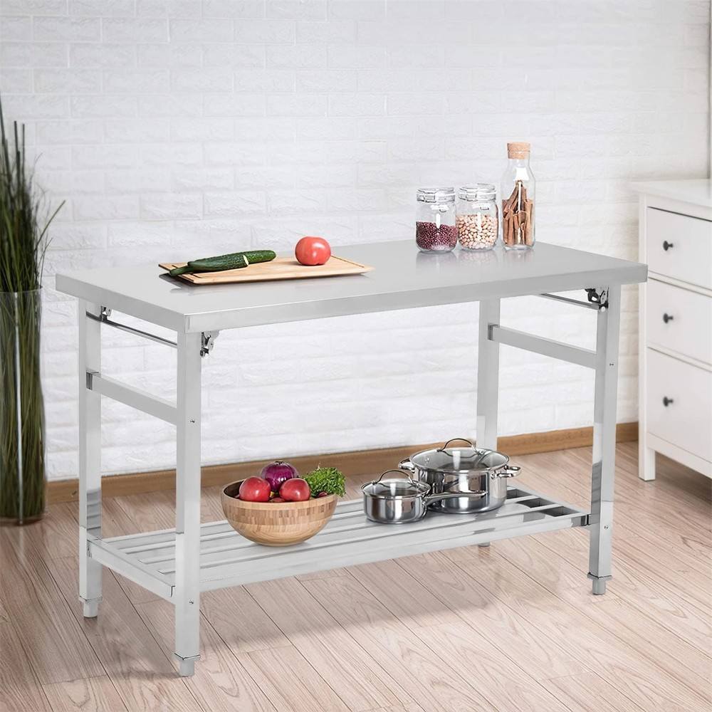 48 x 24 Inch Stainless Steel Folding Table for Prep & Work Undershelf Prep Table