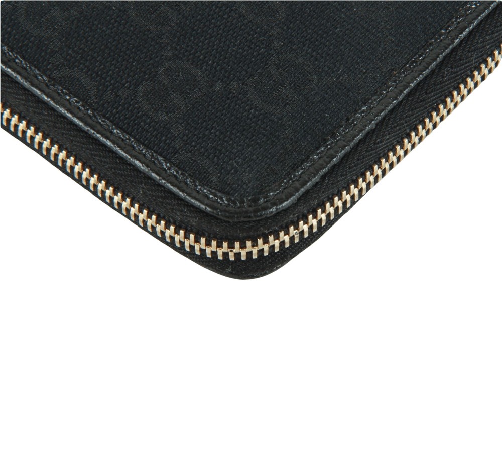 Authentic Gucci Black GG monogram canvas zip around agenda notebook