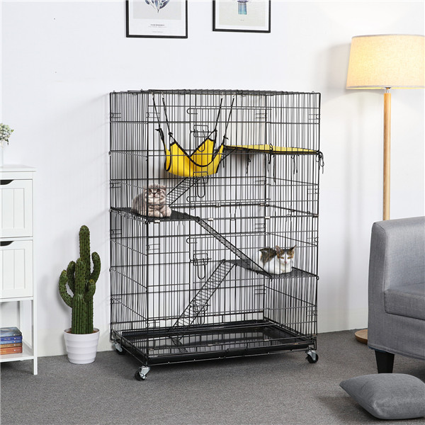48" Rolling Metal Cat Kitten Cage Pet Playpen Indoor Outdoor w/ Hammock Wheels