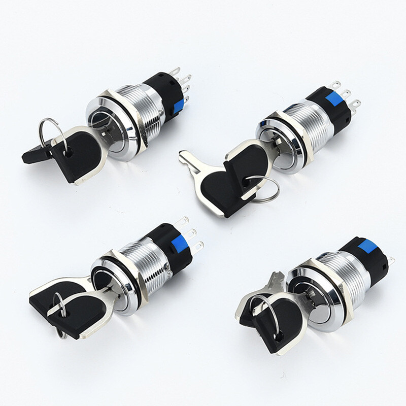 19mm Rotary Key Switch Latching 2/3 Position Selector Security Lock ON/OFF 5A