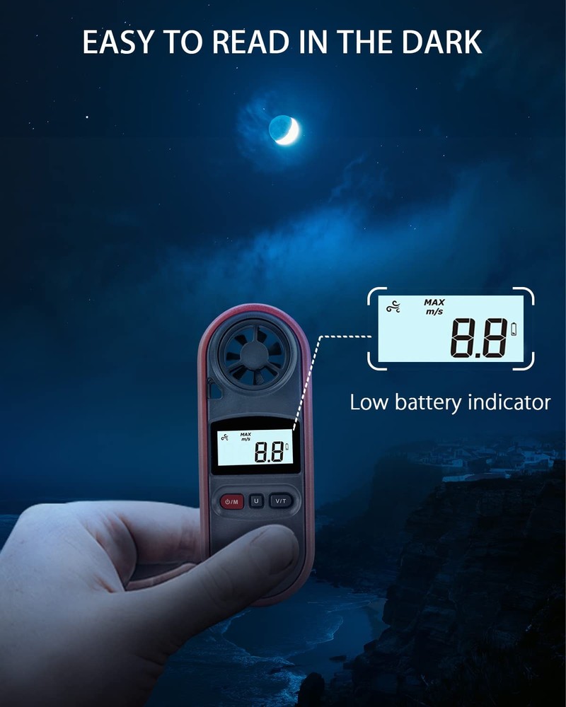 Handheld Anemometer, Digital Wing Wind Speedometer, Pocket Airflow G...