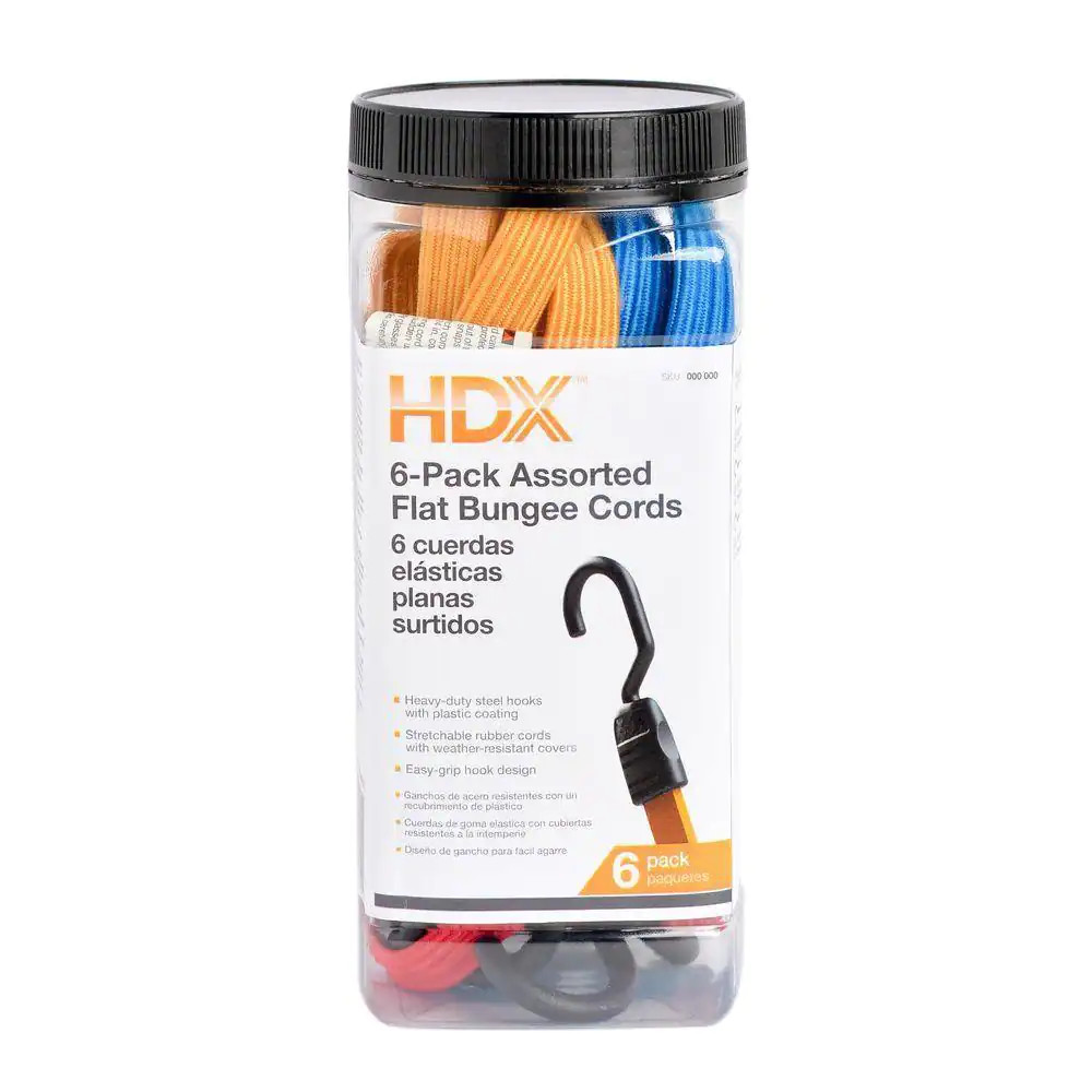 Flat Bungee Cord Assortment (6-Piece)