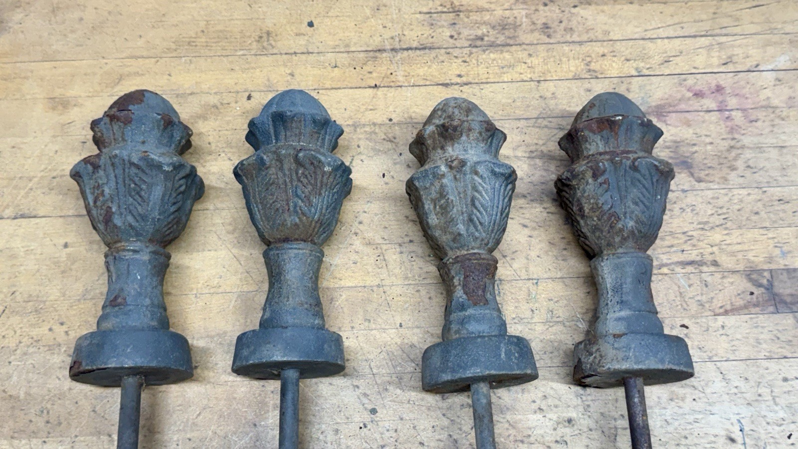 Antique Garden Salvage-4 Cast Iron Hose Guide Stakes W/FencePost Finial...