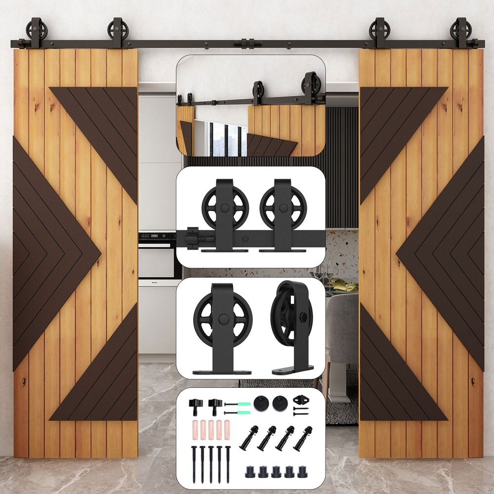 4-12FT Sliding Barn Door Hardware Kit Single Double Doors Medium Wheel RollerKit