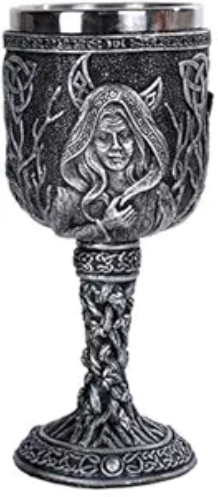Triple Goddess Wine Goblet Made of Polyresin With Stainless Steel Rim