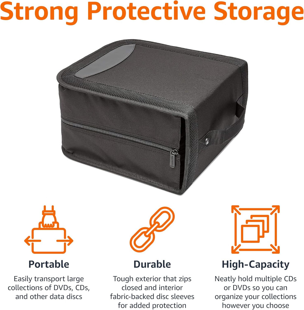 Amazon Basics Polyester CD/DVD Portable Storage Binder, 400-Capacity, Black