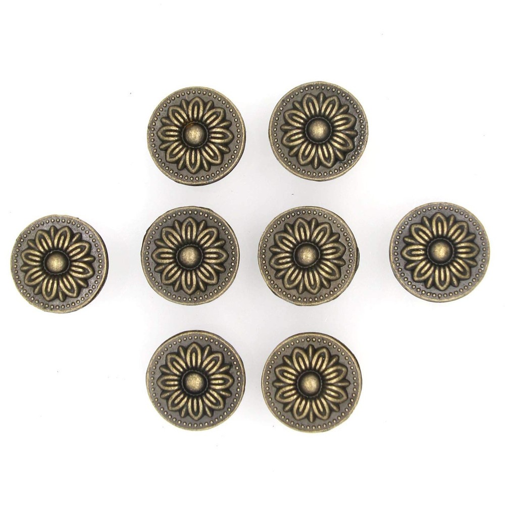 LXZ 8 PCs Vintage Antique Brass Knobs Handles Pulls with Flower Pattern for C...