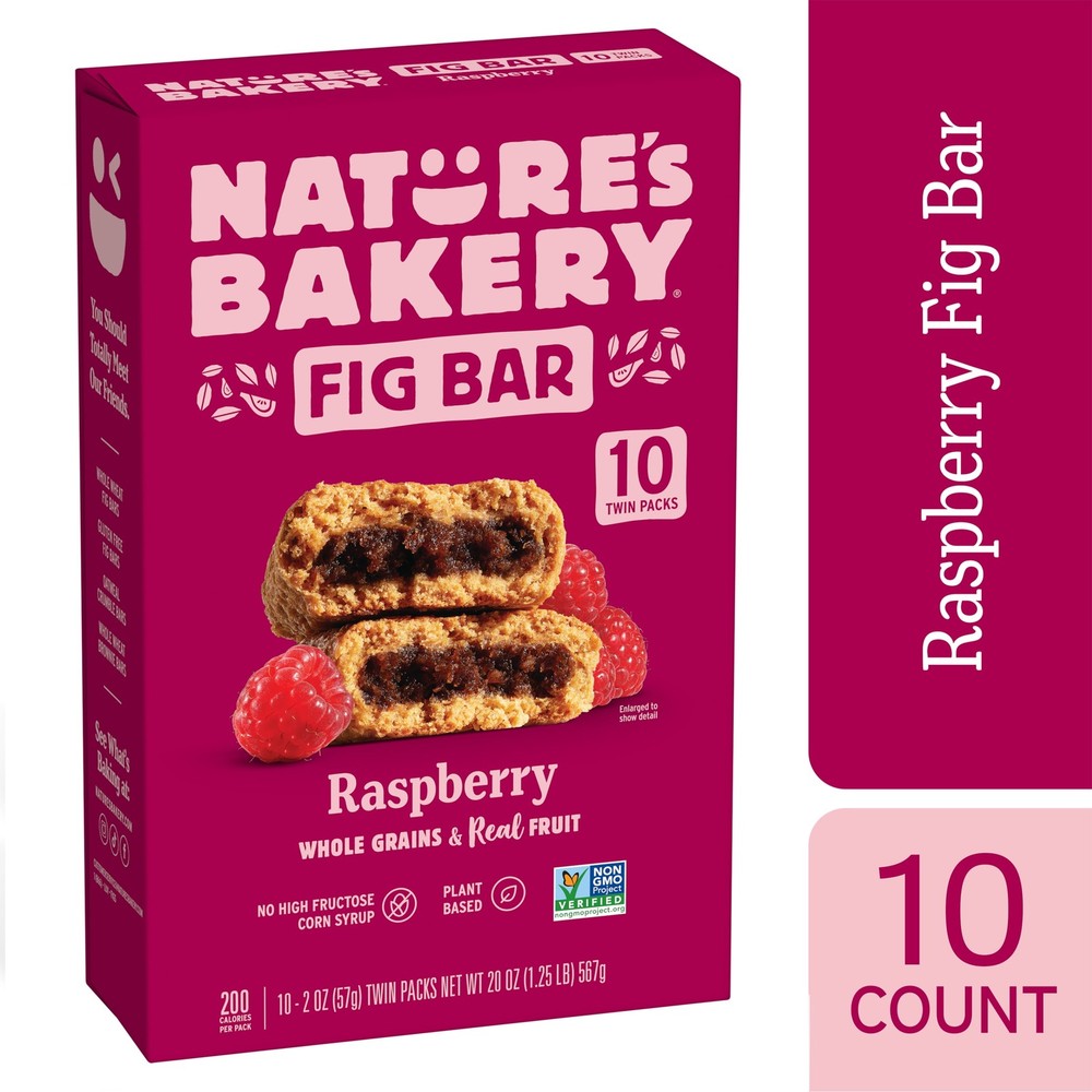 Nature's Bakery Raspberry Fig Bars Snack, 10 Pack, 2 oz Each, Box