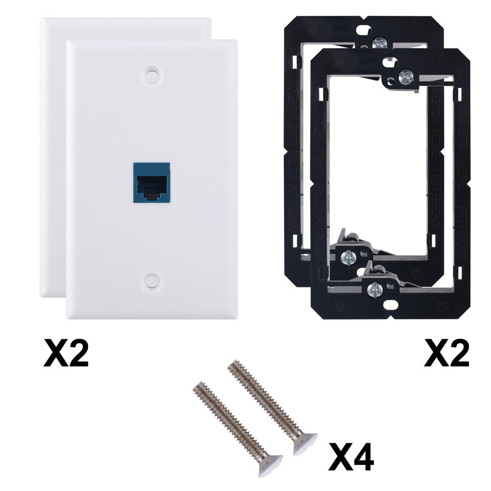 2 Pack Ethernet Wall Plate 1-Port Ethernet Plug in Panel Outlet with Low Volt...