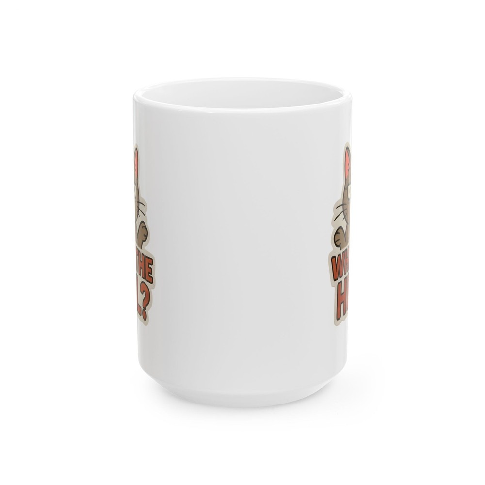 Grumpy Cat Illustration Mug | "What the Hell?" Cat Face Ceramic Mug