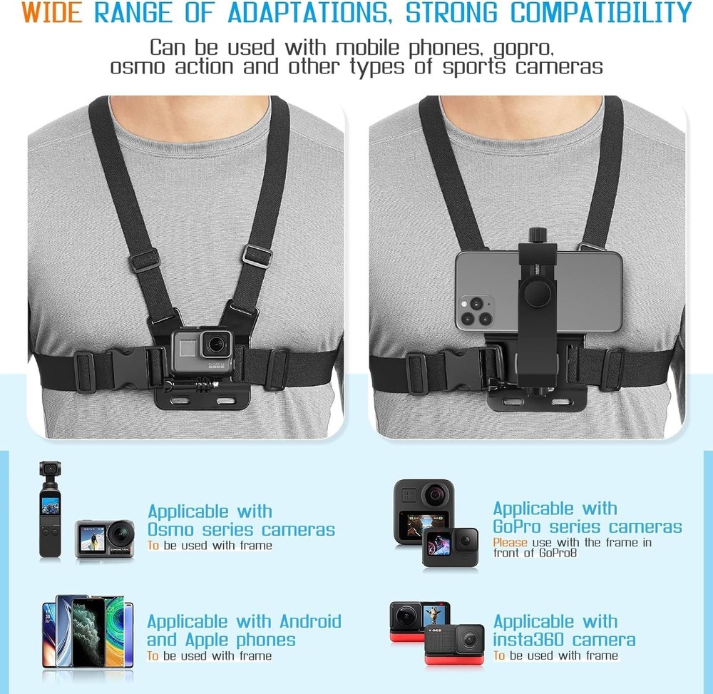 Mobile Phone Chest Strap Harness Mount Head Strap Holder Kit for POV/VLOG