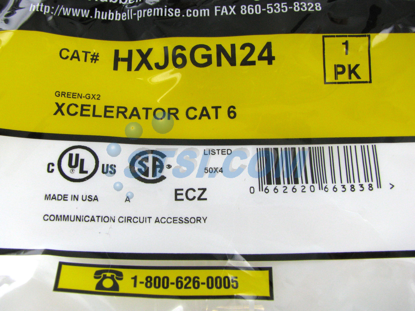 Hubbell HXJ6GN24 XCelerator Cat6 Jack, Green 24-Pack ~STSI