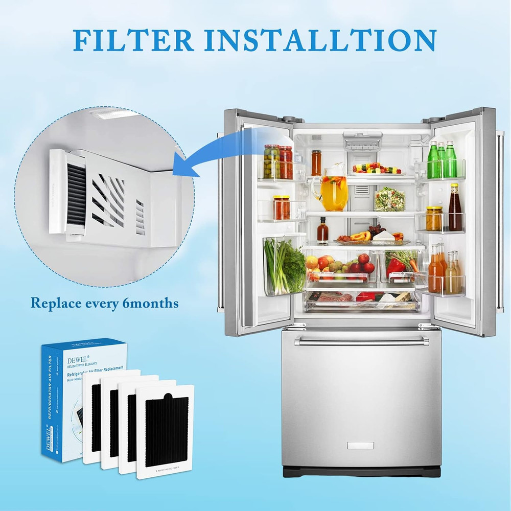 Refrigerator Air Filter Replacement 4 Pack, Carbon Activated Air Filter Compatib