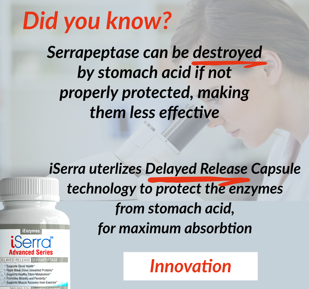 iSerra 250,000 SPU Serrapeptase Enzyme - 90 Delayed Release Capsules