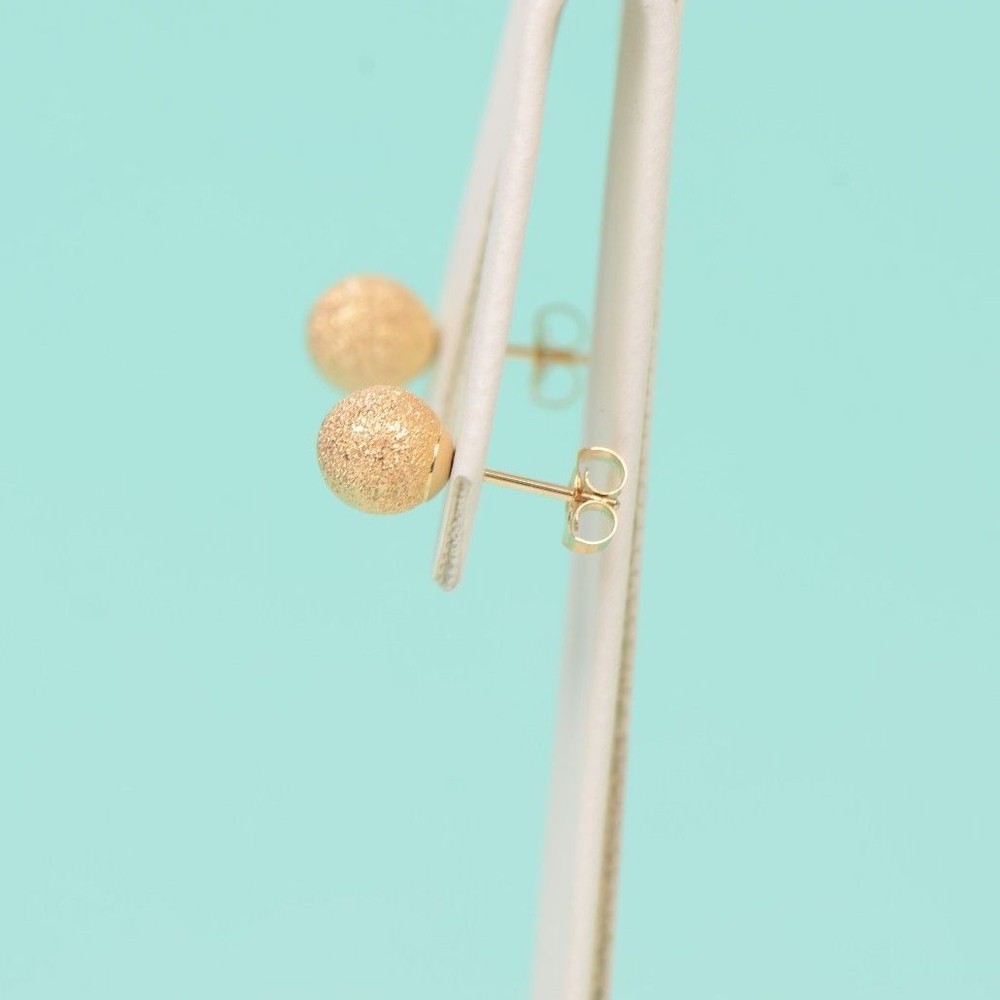14k Yellow Solid Gold Laser Cut Ball Stud Earrings