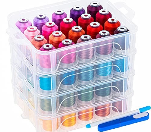 80 Spools 500m Embroidery Machine Thread Set with Clear Storage Box - Compatible