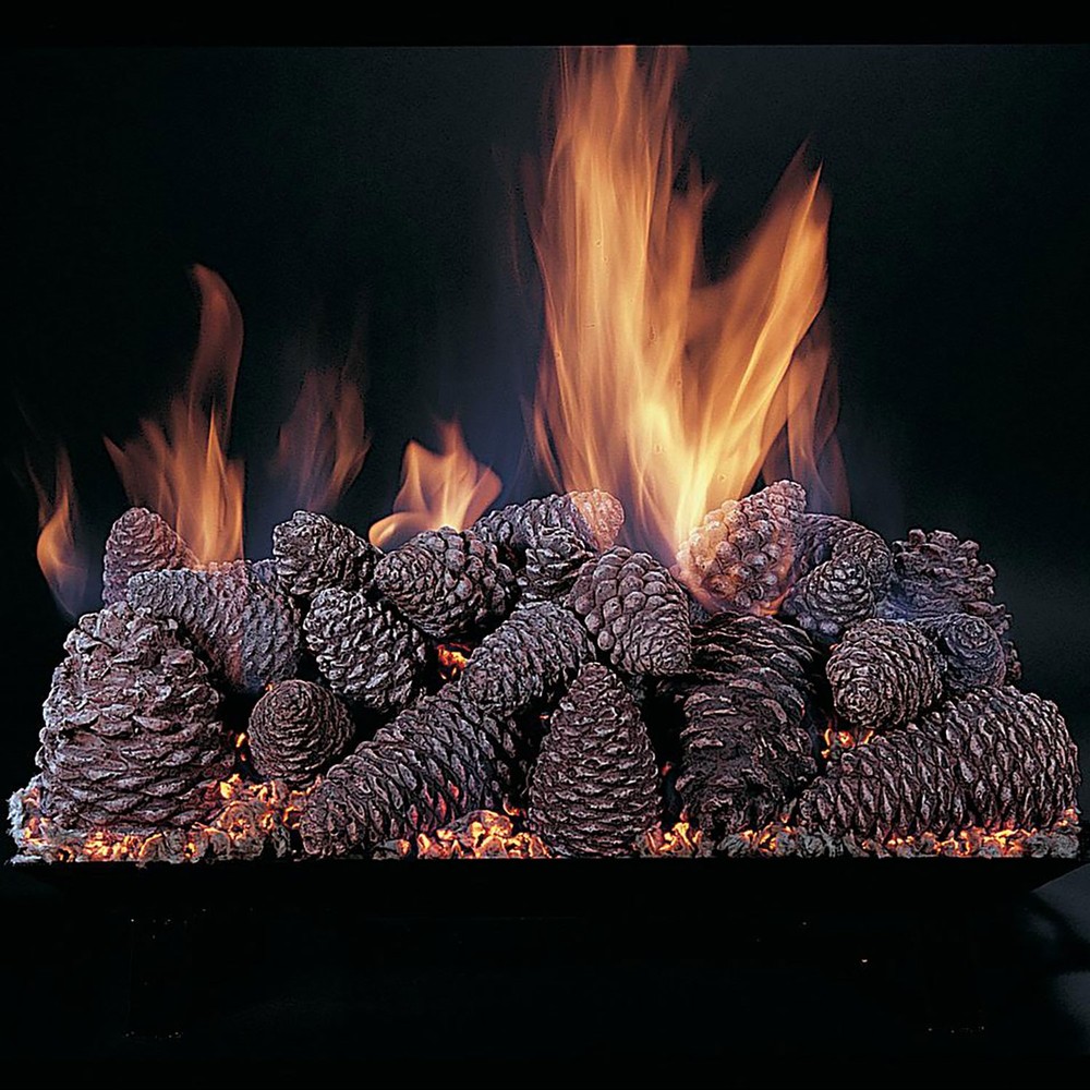 Rasmussen Pine Cones Fireplace Set w/ 24" CS Burner & Pilot w/ Remote, NG, 24"