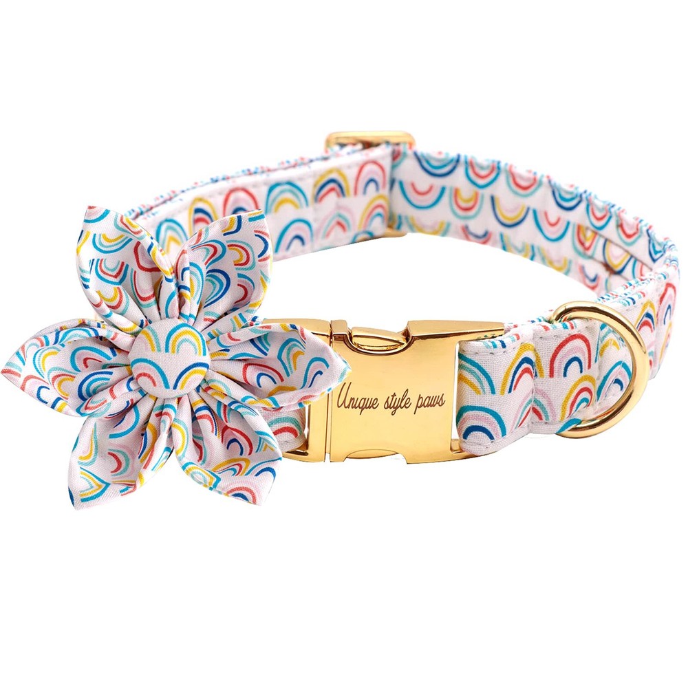 Paws Flower Dog Collar X-Small Adjustable Rainbow Floral Pattern Durable