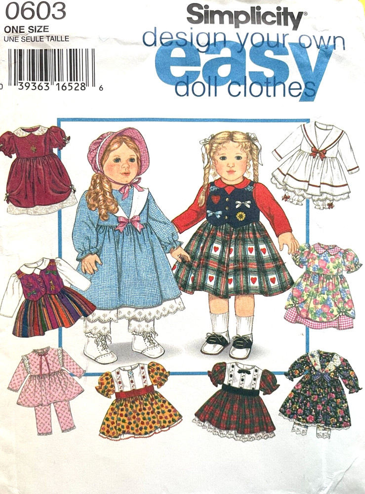 1990's Simplicity Doll Clothes Pattern 0603 Size 18" UNCUT
