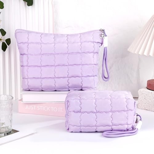 Richeart Makeup Bag Travel Toiletry Bag - Checkered Down Small - 1 Pack Purple