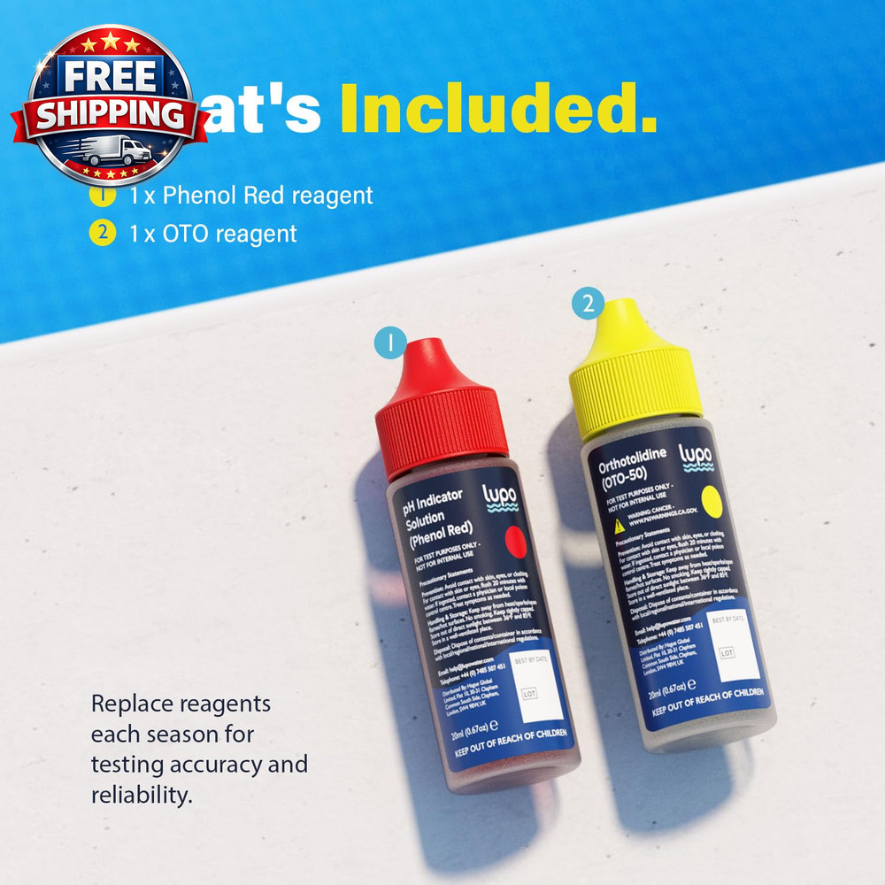 Lupo 3-In-1 Pool Test Kit Replacement Reagents | Pool Testing Kit Refill Reagent