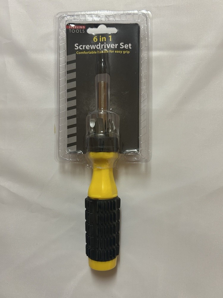 Black Yellow Tools 6 In 1 Screwdriver Set Multi Bit Flat Heads Philips